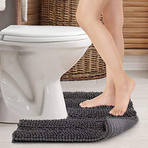 JARITTO Badezimmerteppich rutschfest Wc Vorleger mit Ausschnitt Podest für Toilette Toiletten-Sockelmatte Waschbar Badvorleger Badematte Mikrofaser Saugfähig - U-Förmige 51 x 51 cm (Grau)