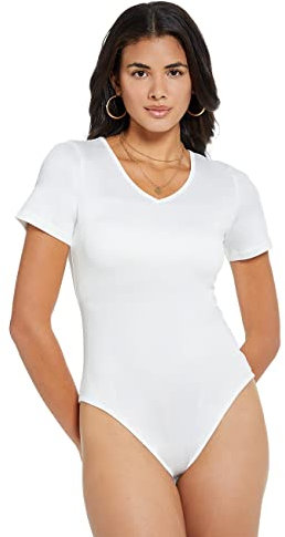 RPAEOY Body Damen Kurzarm Vausschnitt Bodysuit Elegant Oberteil Basic Bodys Blusenbody Kurzarmbody Figurformend Unterziehbody Tanga Shapewear für Alltag Büro