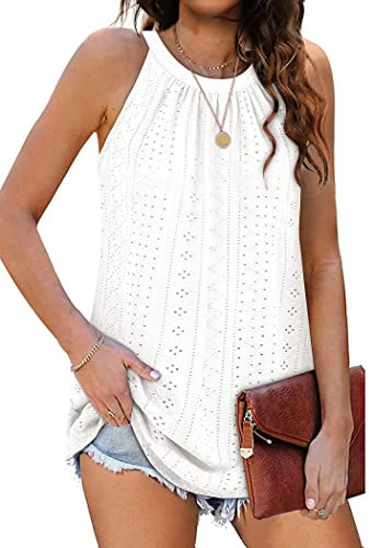 DUOEASE Tank Top Damen Halter Sommer Oberteile Sommermode ärmellose Shirt Damen(Weiß,S)