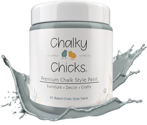 Chalky Chicks 4 Fl Oz Matte Overcast (Blue Gray) Chalk Paint for Furniture Without Sanding - No Prep Furniture Paint No Sanding All in One for Crafts, Wood, Walls, Cabinet, Metal, Dresser, Farmhouse