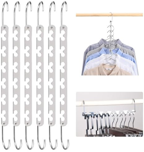 TESSTSY 6 Stück Kleiderbügel Platzsparend Metall, Platz Max Kleiderbügel, Metall Magic Magische Bügel rutschfeste Schrank Organizer Kleiderschrank, für Hosen, Hemden, Anzug und Kleider (26cm)