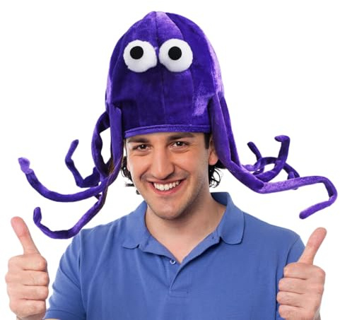 Hooin Chapeau Poulpe Violet avec Bras Flexibles – Couvre-chef en Peluche Douce pour Adultes et Ados – Accessoire pour Halloween, Cosplay et Fêtes – Léger, Respirant et Doux pour la Peau
