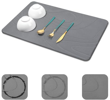 Snuggery Large Stone Drying Mat for Kitchen Counter - 24x16 Dirt-Resistant Quick Drying Fast Absorbent Non-Slip Diatomite Mat, Natural Diatomaceous Earth Dish Drying Pad for Dish Rack(Dark Grey)