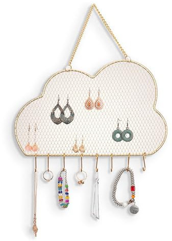 Hängender Schmuck-Organizer, Wand-Schmuck-Display-Organizer, Gitterförmiges Schmuck-Display-Rack, Goldfarbener Netz-Schmuckhalter mit Aufhängehaken, Goldener Wand-Schmuckhalter für(Cloud-Gold)