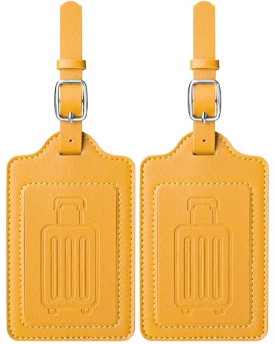 Teskyer 2 Piezas Identificador Maletas Viaje, Etiqueta Maleta Viaje, Etiquetas para Maletas de Viaje, Duradero, Notable, Accesorios de Viaje, Cuero de PU, Amarillo