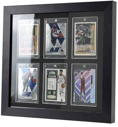 Bivitre Sammelkarten-Vitrine - Baseballkarten-Vitrine Wandhalterung, Halten Sie 6 Karten Sportkarten-Display-Rahmen für Basketball Fußball Hockey Karten, Schwarz Standard (6 Karten)