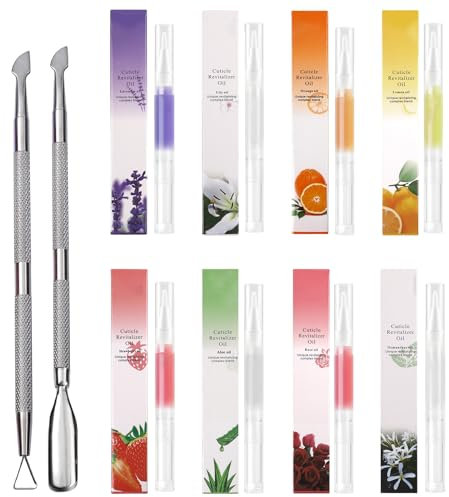 Olio per Cuticole per Unghie Penna, Nail Care Pen, Cura Delle Unghie Oil Pen Nutriente, Cuticle Revitalizer Nail Oil Pen Idratante Riparare la Cuticola, 8PCS con Spinta in Acciaio Olio per Armature