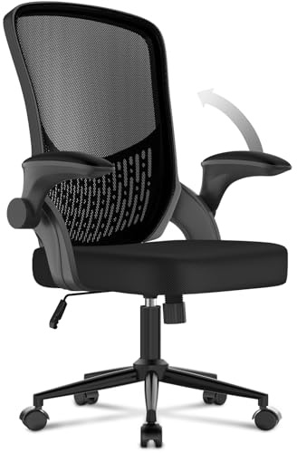 naspaluro Sedia Ufficio,Sedie Scrivania Ergonomica Con Braccioli Ribaltabili a 90°,Poltrona Ufficio Ergonomica lombare, Rivestimento in Rete Traspirante, Sedia Girevole a 360° Con Funzione Swing,Nera