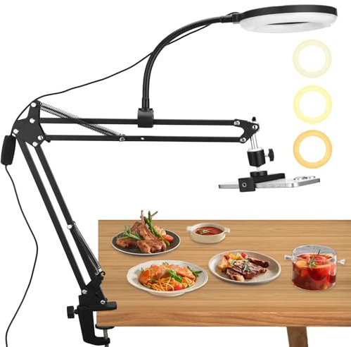 QCXWCJWD Soporte para Teléfono con Anillo de Luz, 6 Luz de Anillo con Soporte para Escritorio, Luz de Anillo USB con Soporte de Brazo Ajustable para Youtube, Tiktok, Selfie, Grabación de Vídeo