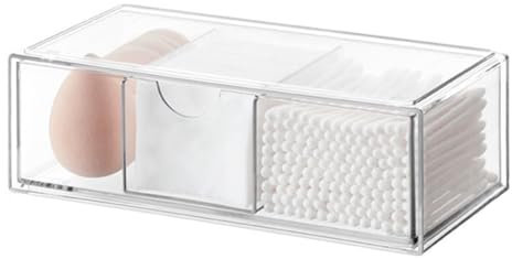 Abiyou Wattestäbchen Behälter, Schubladen Organizer Stapelbar, Wattestäbchen Behälter Transparent 3 Fächer, Abnehmbar Kosmetik Organizer Schublade, Wattepads Halter mit Deckel, für Kommode, Badezimmer