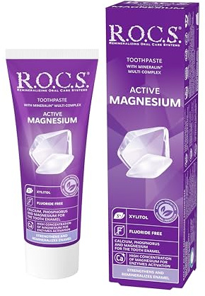 R.O.C.S. Active Magnesium Zahnpasta, Fluoridfrei, Kariesschutz, Zahnfleischschutz, Zahnschmelz-Remineralisierung