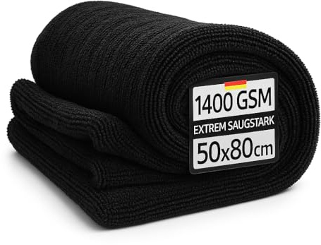 Kemes Chiffons en microfibre pour voiture XXL 80 x 50 cm Premium 1400 g/m² - Noir - Chiffon de polissage 5 fois ultra absorbant pour l'entretien de la voiture