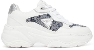 GUESS Scarpe sportive con plateau, bianco e blu, dettaglio glitter argento, bianco e blu, 36 EU