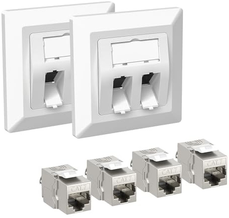 iwillink 2 x 2-port CAT 7 nätverksuttag infälld med CAT 7 Keystone – vit