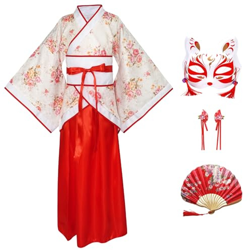 CRFASIBE Hanfu-klänning för flickor, traditionell kinesisk barndräkt, present Hanfu-set för flickor med huvudbonad för festivalfester Cosplay(130/140/150 cm), Röd röd, 150