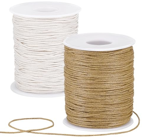 PH PandaHall 183 m 1 mm Cuerda encerada, cordón de algodón encerado, hilo de perlas enceradas, hilos de cera para la fabricación de pulseras y collares, Burlywood y Beige