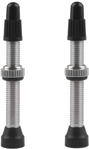 Válvula Tubeless – Pack de 2 Obus Válvula Presta 44 mm de Longitud – Incluye Tapones para Válvula de Bicicleta y Adaptador para Válvula de Bicicleta