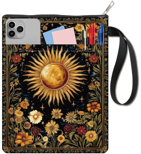 craspire Couverture de Livre Sun Book Covers Flower Book Covers Moon Retro Floral Protège Livres de Poche en Tissu Lavable avec Fermeture Éclair et Pochette Supplémentaire Idéal pour Les Amoureux