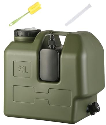 Generico Serbatoio 'Acqua da Campeggio: Portatile, Contenitore da Esterno | Dispenser HDPE Resistente da 20 L, di Rubinetto A Tenuta Stagna, Kit di Pulizia per Bottiglie di Sapone per Escurs