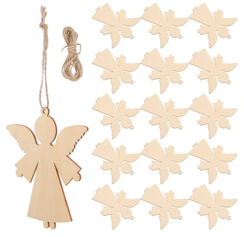Kichvoe Wooden Angel Decorations 20 Unfinished Paintable Angel Cutouts Christmas Ornaments to Paint with Hemp Rope Diy Wooden Shapes for Wedding Birthday Tree Hanging Decor