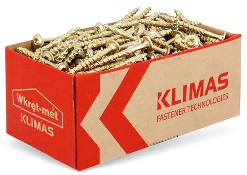 KLIMAS - Viti per legno Torx a testa cilindrica, 6,0 x 60 mm, 100 pezzi, viti con rondelle, viti per terrazze, viti universali, per montaggio a tetto, set TX giallo