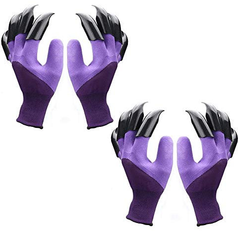 Oranlife 2 Paires Gants de Jardinage,avec Griffes Gants de Jardinage Imperméables pour Creuser et Planter,Meilleurs Cadeaux de pour Femmes et Hommes [Violet]