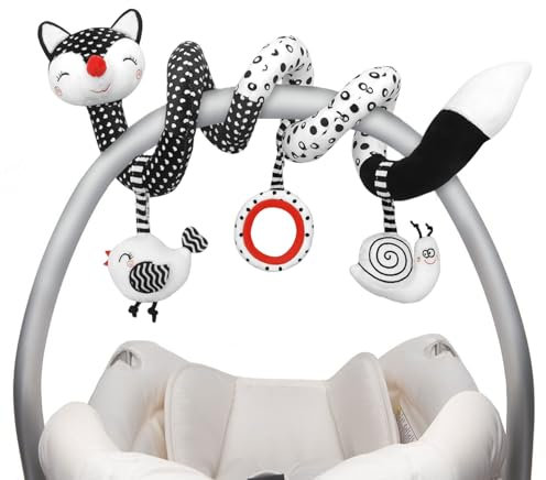 XIXILAND Kinderwagen Spielzeug Schwarz Weiss Kontrast Spielzeug Baby 0-6 Monate, Activity Spirale Kinderwagenkette Neugeborenen Spielzeug, Motorikspielzeug für Jungen Mädchen ab 0 3 6 9 12 Monaten