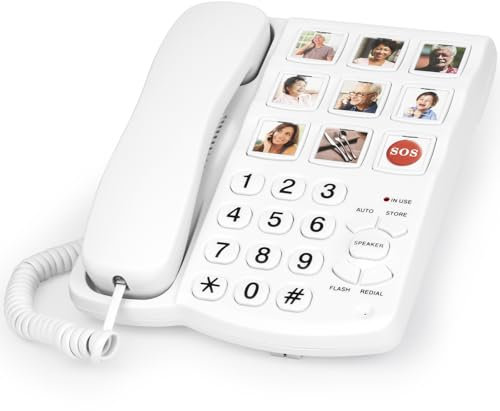 Big Button Phones for Elderly and Dementia Sufferers Loud Ringer House Landline Telephone with Speed Dialing Volume Control, Hands-free Corded Phones for Hearing, Visually Impaired