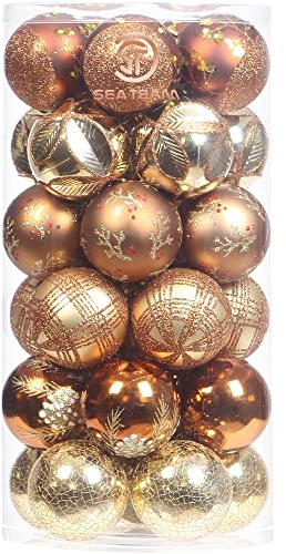 Sea Team 60mm/2.36 Delicate Contrast Color Theme Painting & Glittering Christmas Tree Pendants Decorative Hanging Christmas Baubles Balls Ornaments Set - 30 Pieces (Bronze & Gold)