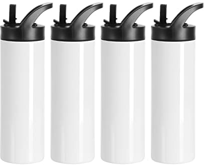 PYD Life Sublimation Tumblers Blanks Cups Water Bottle White 20 OZ Skinny Straight Sports Bottles Mugs with Portable Sippy Up Lid with Straw,for Tumbler Heat Press 4 Pack