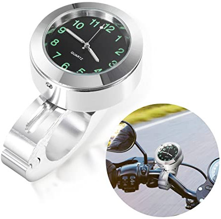 Vokmon Motorrad Uhr Fahrradzubehör Lenkerhalterung, Silber Wasserdichte Nachtleuchtende Digitaluhr Universal für Fahrrad und Motorrad Lenker