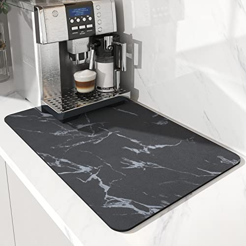 AMOAMI-Coffee Mat Hide Stain Rubber Backed Absorbent Dish Drying Mat for Kitchen Counter-Coffee Bar Accessories Fit Under Maker Machine Pot Espresso Machine Dish Rack