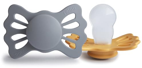 FRIGG Lucky Silikon Schnuller | Symmetrischer Schnuller 2er Pack | BPA-frei | Hergestellt in Dänemark | Great Gray/Honey Gold - Größe 2 (6-18 Monate)