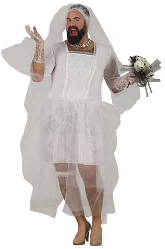 FIESTAS GUIRCA | Disfraz de Novia para Hombre (56-58/XXL) - Vestido y Velo - Disfraces de Boda y Despedida de Soltero para Carnaval y Fiestas de Disfraces - Ideal para Adultos - Blanco