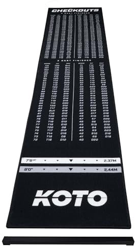 KOTO - Dartteppich Mit Oche Checkout Dartmatte Schwarz 285 x 60 cm, Score Indikator, rutschfeste Dartmatte