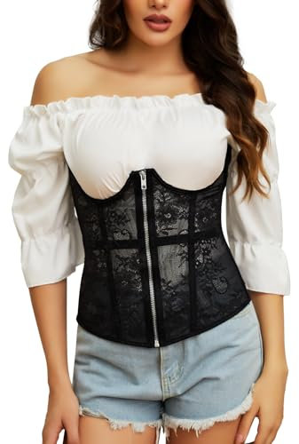 SLIMBELLE Korsett Damen Spitze Unterbrust Corsage Hourglass Waist Trainer Mesh Taillenformer Damen Bauchweg Mit Schnürung