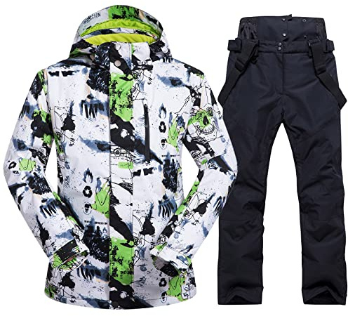 HOTIAN - Ensemble de veste de ski et pantalon pour homme, pour hiver, chaud, neige, ski, imperméable, coupe-vent, L
