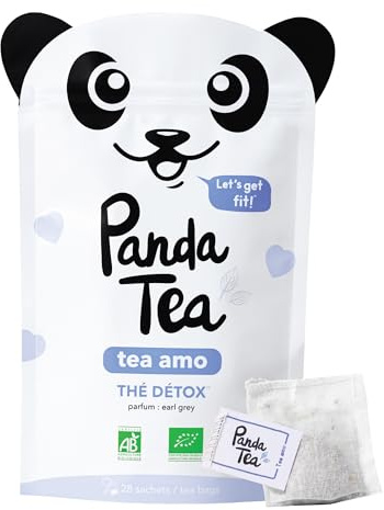 Panda Tea - Thé Earl Grey Tea Amo Detox Bio - Drainant & Bien-Être, Tisane à Froid, Chaud ou Glacée - Certifié Biologique - Cure 28 Sachets Coton