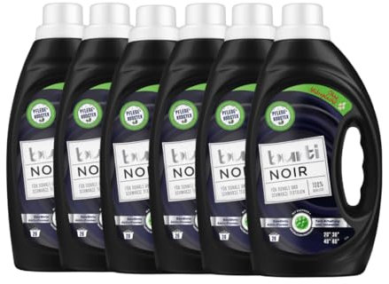 6er Pack Burti Noir Feinwaschmittel flüssig (6 x 1,45l) - mit Black-Control-System für schwarze & dunkle Textilien, schont die Fasern & schützt die Farben ohne Mikroplastik, für ca. 156 Waschladungen