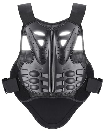 Pellor Adults Motorcycle Body Armour Chest Back Protector Motocross Vest | PE shell with EVA foam for dirt bike, cycling, skiing, skateboarding, reflective spine guard, breathable, adjustable fit