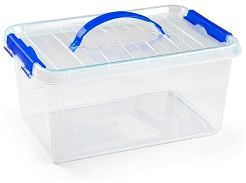 Tradineur - Caja de almacenamiento con asa, nº 22, plástico, contenedor, juguetes, libros, ropa, mantas, fabricada en España (8 litros - 22,5 x 15,5 x 34 cm)