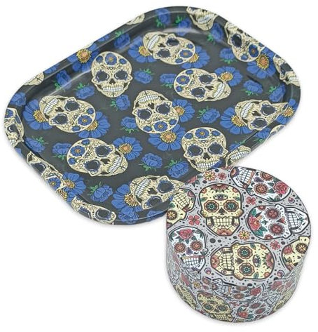 Generic Grinder XXL 75mm + Bandeja Metal 180x140mm ALLOY KRAFT | Impresión Premium 360º y Cuchillas Ultra Afiladas | Grinder grande para especias y hierbas | Dibujos calavera mexicana
