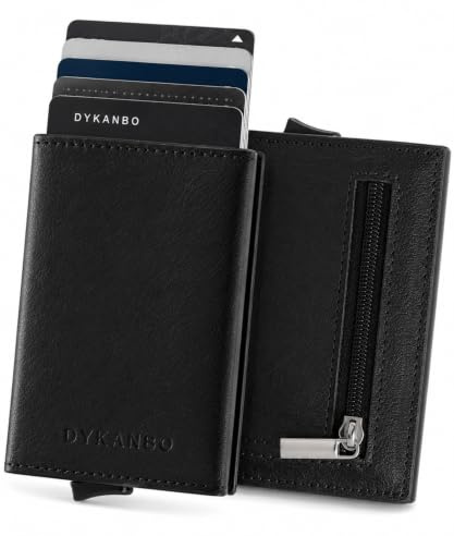 DYKANBO Tarjetero Hombre con Sistema Pop-Up y RFID, Cartera Tarjetero Hombre Slim con Tarjetero Metalico y Monedero, Billetera Hombre Pequeña Minimalista Compacta con Cierre Magnético