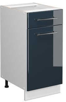 Vicco Küchenschränke Fame-Line, Dunkelblau Hochglanz/Weiß, 40 cm ohne Arbeitsplatte