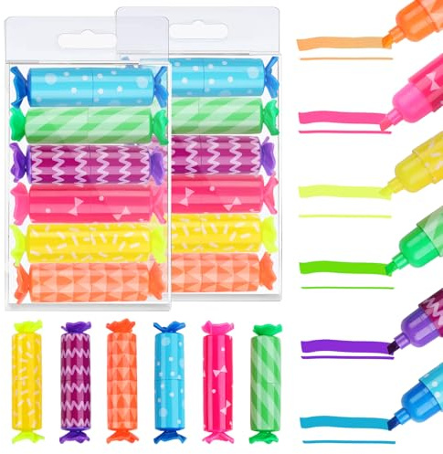 ComPDCVD Paquete de Mini Rotuladores Resaltadores con Forma de Caramelo para Niños 6 Colores Mini Fluorescente rotuladores de caramelo Kawaii para el hogar, escuela, oficina, regalos (24)