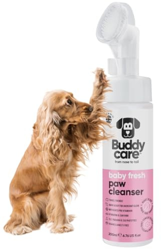Buddycare Limpiador de patas de perro con aroma fresco de 200 ml, sin enjuague, limpiador de patas sin agua para perros, solución suave para patas fangosas, adecuado para todas las razas, cómodo y
