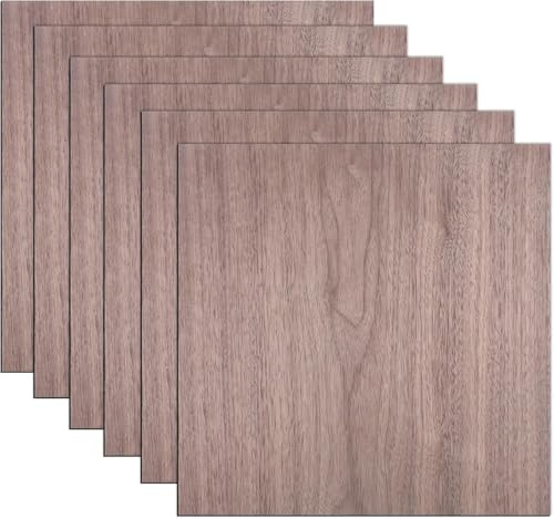 Placa de madera contrachapada de 3 mm, 300 x 300 mm, 6 unidades, madera de nogal, corte a medida, sin tratar para bricolaje, modelismo, grabado láser, grabado láser, madera, pintura CNC