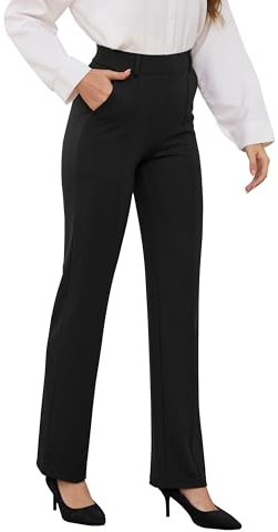 Yoga Dress Trousers for Women Straight Leg Stretchy Elastic Pull On High Waist Business Casual Pants Women's Office Ready with Hidden Pockets Smart Trousers UK 29 Black XL