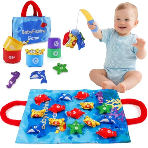 Shayson Juguetes de pesca suaves para niños, de tela, peces coloridos, juguetes educativos, juegos Montessori 1 año, juguetes educativos, para 12-18 meses, regalo para niños 1 2 3 años