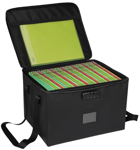 JAKAGO Caja de documentos ignífuga e impermeable, organizador de archivos portátil A4 con cerradura, cremallera resistente, plegable, diseño resistente, protege documentos importantes